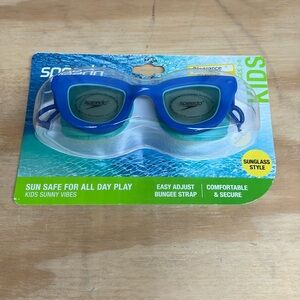 Speedo Kids Blue Sunglass-Style Swim Goggles with Green-Tinted Lenses